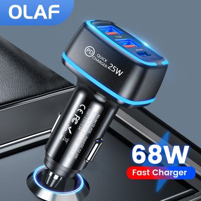 Olaf QC3.0ชาร์จเร็วที่ชาร์จแบตในรถ68W,USB PD ชนิด C โทรศัพท์ในรถยนต์ที่ชาร์จสำหรับไอโฟนแล็ปท็อป14 13 12 Pro Max