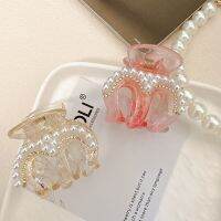 Korean New Transparent Sweet Small Jaw Clip Girl Heart Cute Acrylic Pumpkin Shape Pearl Rhinestone Hair Clip