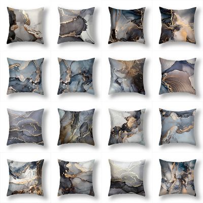 【hot】☜✱卍 Gray Gold Color Marble Cushion Cover Pattern Polyester 45x45cm Sofa Bedroom Patchwork