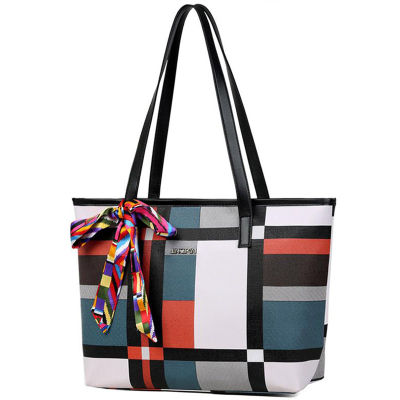 SMOOZA Womens Single Shoulder Tote Handbags Lattice Large Capacity Bags  New Fashion Leisure Fabric Shopping Travel Bags