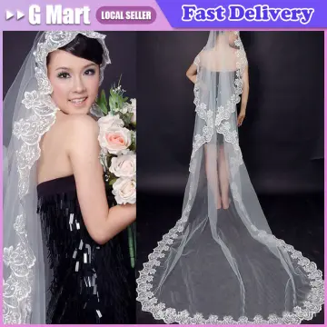 Janes Dress Studio Long Lace Wedding Veil 3 Meters Long Cathedral Bridal Veil with Hair Comb