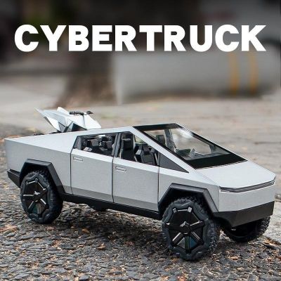1/24 Tesla Cybertruck Diecast Metal Toy Car 1:24 Miniature Truck Model Pull Back Sound Light Collection Gift For Boy Children