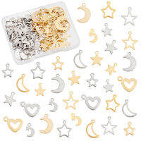 1Box 108pcs Moon Star Heart Charms 18 Styles Ramadan Star Crescent Moon Charms Stainless Steel Romantic Charms for Eid Mubarak Necklace Bracelet Earrings Creation Christmas Valentines Day