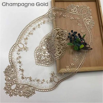 European Lace Embroidery Luxury Oval Placemat Coffee Coaster Table Bedroom Computer Sofa Armrest Cover Banquet Party Decoration