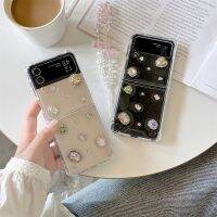 เคสสำหรับ Samsung Z ฝาพับ4ชิ้น3D มีเลื่อมติดเพชรระยิบระยับฝาหลังเคสสำหรับ Galaxy Z ZFlip4 Flip3หรูหรากันกระแทกพร้อมสร้อยข้อมือ