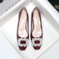 Lag of French high-heeled shoes new female temperament of rv diamond square buckle single shoes with shallow mouth female thick with paint wedding shoe