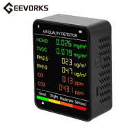 Geevorks สมาร์ทเซ็นเซอร์6 In 1 PM2.5 PM10 HCHO TVOC CO CO2มัลติฟังก์ชั่เครื่องตรวจจับคุณภาพอากาศ CO ก๊าซคาร์บอนไดออกไซด์ฟอร์มาลดีไฮด์ตรวจสอบจอแอลซีดีหน้าจอขนาดใหญ่จอแสดงผลแบบพกพาบ้านสำนักงานโรงแรมสก์ท็อปทดสอบคุณภาพอากาศ