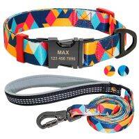 Nylon Dog Collar Leash Set Soft Personalized Dogs Collars Lead Padded with Safety Buckle for Small Medium Large Dogs Pet Pitbull Collars