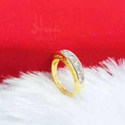 F48 แหวนทองล้อมเพชร7เม็ด แหวนทอง ชุบเศษทองเยาวราชแท้ ทองไมครอน คุณภาพดี ไม่ลอก ไม่ดำ ทองเหลืองแท้ ทองโคลนนิ่ง ทองหุ้ม