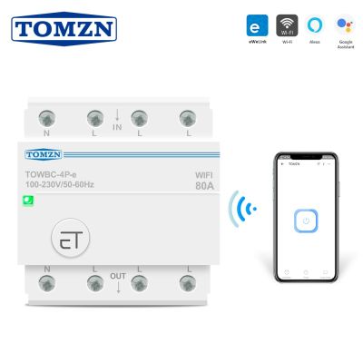 80A 3เฟส Din Rail WIFI เบรกเกอร์สวิตช์อัจฉริยะควบคุมระยะไกลโดย APP Ewelink สำหรับสมาร์ทโฮม TOMZN Mcb จับเวลา