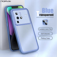 NORVIK เคสสำหรับ Vivo โทรศัพท์นิ่มกันกระแทกกล้องโปร่งแสงสีฟ้า,Y27 Y78 Y36 Z7 IQOO Z7X Y55 11 V27 X90ฟิลม์นิรภัยสำหรับเลนส์ Y02 Y02A Y75 Y35 Y16 V27e X70 X80 Y20S โปร4G 5G สุดหรู n10-1ป้องกันเคสใส่โทรศัพท์ตก