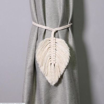 【LZ】☂  Nórdico cortina cintas folhas bege design corda de cânhamo mão-tecido corda de algodão com borla cortina tiebacks fivela ornamentos