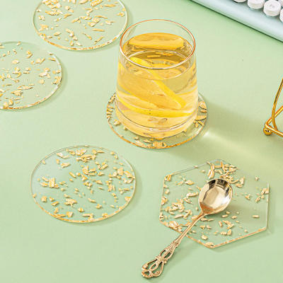Desktop Ornaments Desktop Decor Transparent Coasters Acrylic Gold Foil Coasters Acrylic Coasters