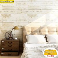 [24 Home Accessories] HaoHome วอลเปเปอร์ลายไม้งาช้างสีเหลืองและแท่งวอลเปเปอร์ติดผนังแผ่นไม้วินเทจ