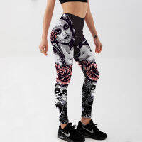 CWQickitout ใหม่มาถึงผู้หญิง Leggings สาวเซ็กซี่กุหลาบพิมพ์ Leggings Gothic ฟิตเนสออกกำลังกาย Leggings กลางเอวกางเกง S-4XL