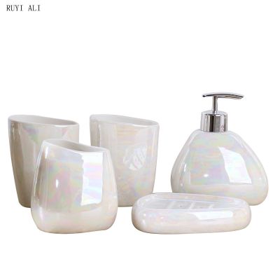 【jw】۞▦  de banheiro estilo japonês branco cerâmica acessórios do cinco/seis conjunto kits bandeja melamina chuveiro