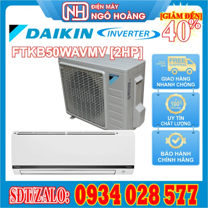 [Trả góp 0%] Máy lạnh Daikin inverter 2.0Hp FTKB50WAVMV (Miễn phí giao hàng nội thành Tp.HCM, Ngoại tỉnh có tính phí)