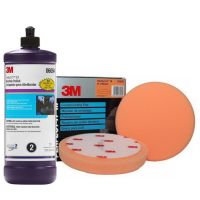 3M 09550 (2แผ่น) โฟมขัดละเอียดสีส้ม 6 นิ้ว + 3M 06094 Perfect-It Machine Polish น้ำยาขัดละเอียดและชักเงา