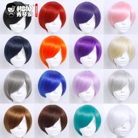 HSIU 30cm short Wig Black white purple blue red yellow high temperature fiber Synthetic Wigs Costume Party Cosplay Wig  20 color