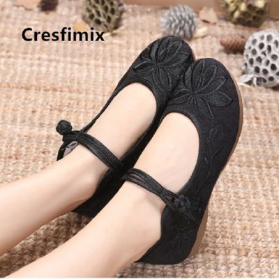 hot【DT】 Cresfimix Mocasines Mujer Weight Floral Ballet Shoes Buckle Anti Skid B5521