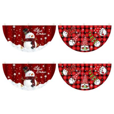 Christmas Bunting Flag 2 Pieces Christmas Outdoor Polyester Fan-shaped Flag Outdoor Bunting Flags Winter Fan Banner With Grommets For Outdoor Garden Patio Decoration enjoyable