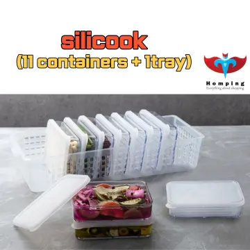 Silicook Refrigerator Food Storage Flat Containers with Tray Kitchen Organizer