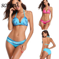 Swimsuit Women Blue Bandeau Bandage Bikini Set Push-Up zilian Swimwear Beachwear bikini 2021 maillot de bain femme