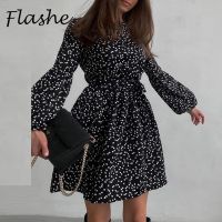 【HOT】❁﹍◑ Dresses O Neck Sleeve Dot Print A-line Up 2023