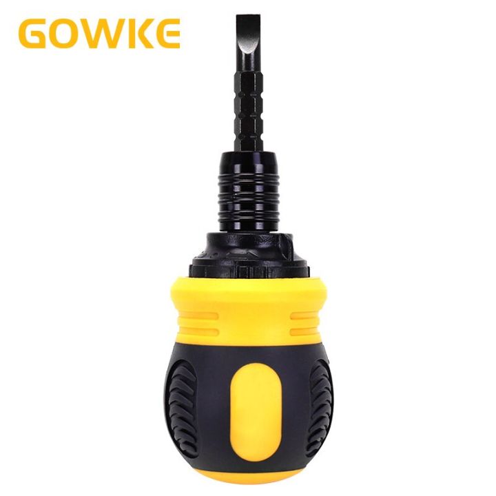 gowke-อุปกรณ์ซ่อมเหล็กวาเนเดียมโครเมี่ยมสองวัตถุประสงค์แบบครอสดอกสว่านเซาะร่องที่จับสั้นชุดไขควงเฟือง