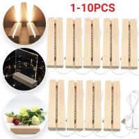 1-10PCS Creative LED Wood Display Base Rectangle Crystal USB Night Lighted Stand for Resin Art Decorative Ornament Gifts