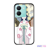 Volans เคสสำหรับ Vivo Y36 Y36 5G ภาพยนตร์การ์ตูนน่ารักเด็กผู้หญิงกันกระแทกหรูหรามันวาวปลอกเคสประกบหลังแบบแข็งกระจกเทมเปอร์เคสโทรศัพท์