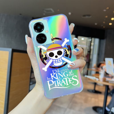 GGK สำหรับecno Camon 19 Camon 19 Pro Camon 19 Pro 5G อนิเมะ บน เคสโทรศัพท์สลายเลเซอร์ลายการ์ตูนลูฟี่สีรุ้งใสขอบบางเฉียบ  นุ่มเป็นพิเศษเคสกันกระแทกมีสีสันบัตรเลเซอร์ในตัวฝาครอบ