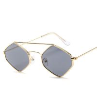 ✇❣ﺴ Fashion Diamond Sunglasses Women Retro Metal Double Beam Wild Eyeglasses Polygonal Ocean Glasses