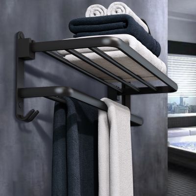 ✢✤☃ Bathroom Wall Mounted Towel Rack Storage Bars Bathroom Accessories Aluminum Foldable Wall Mounted Shower Clothes Rack with Hooks