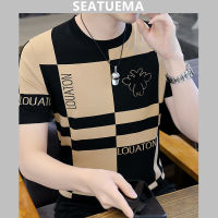 SEATUEMA เสื้อยืดแขนสั้นผ้าปอน้ำแข็งแนวโน้มแฟชั่นแฟชั่นวัยเยาว์พอดีตัวเกาหลีแบรนด์เสื้อสำหรับผู้ชาย