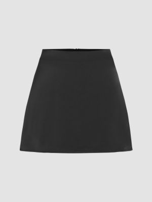 Cider Solid Satin High Waist Short Skirt