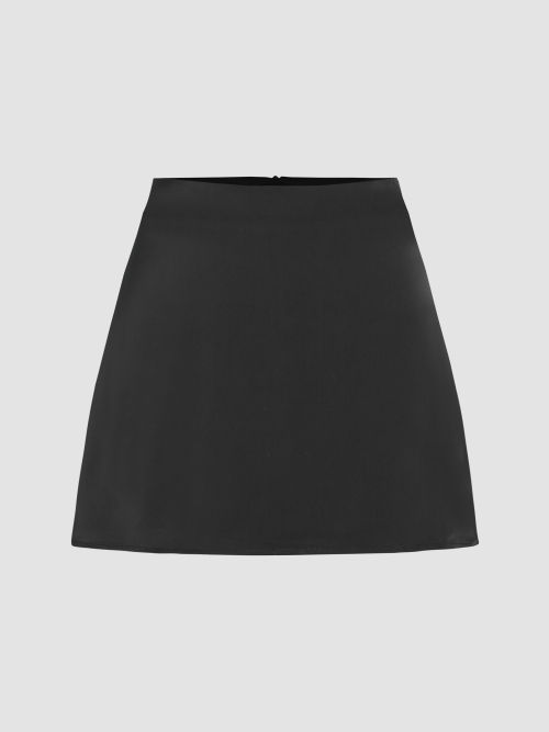 cider-solid-satin-high-waist-short-skirt