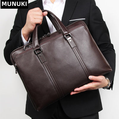 MUNUKI ของแท้กระเป๋าเอกสารหนังกระเป๋าผู้ชาย Cowhide หนังกระเป๋าธุรกิจ15.6 "กระเป๋าแล็ปท็อปขนาดใหญ่หลายกระเป๋า14นิ้ว Attache กรณีกระเป๋าถือกระเป๋าสำนักงานเอกสารที่ใส่เอกสาร Tote Corporate กระเป๋ากระเป๋าสะพายไหล่ M270