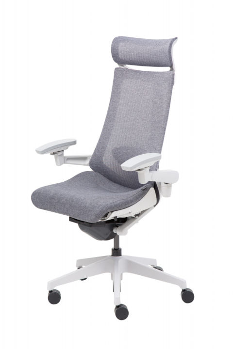 modernform-เก้าอี้ทำงานแบรนด์-itoki-รุ่น-act-พนักพิงสูงมีที่พิงศรีษะขาสีเทาแขนปรับได้