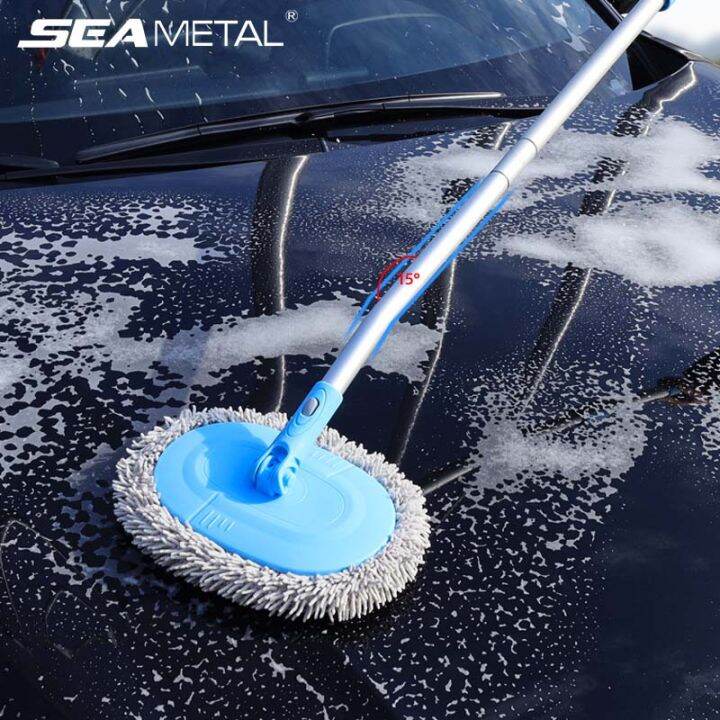 Car Wash Brush Retractable Car Wash Mop Curved Rod Three Section Chenille Brush for Washing