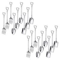 18 Pieces Shovel Spoon Fork Shovel Coffee Spoon Shovel Handle Dessert Spoon Ice Cream Spoon Shovel Shape Fruit Fork