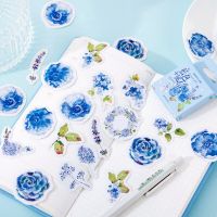 40Packs Wholesale Box Stickers Blue Flower Paper Sealing Art Decorative Material Journals Scrapbooking Label Scrapbook Diary 4CM Stickers Labels