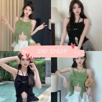 DD SHOPพร้อมส่ง T686 เสื้อสายเดี่ยวไหมพรม ดีเทลมีสายคล้องคอเก๋ไม่ซ้ำใครแน่นอน