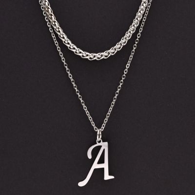 【CW】Vnox Initial Necklaces for Men  Never Fade Stainless Steel A-Z Letters Pendant with Stackable Cuban Speego Chain  Layered Collar
