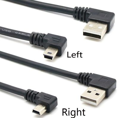 0.25m Left right  Mini USB B Type 5pin Male 90 Degree Left Angled to USB 2.0 Male Data Cable Black Color Wires  Leads Adapters