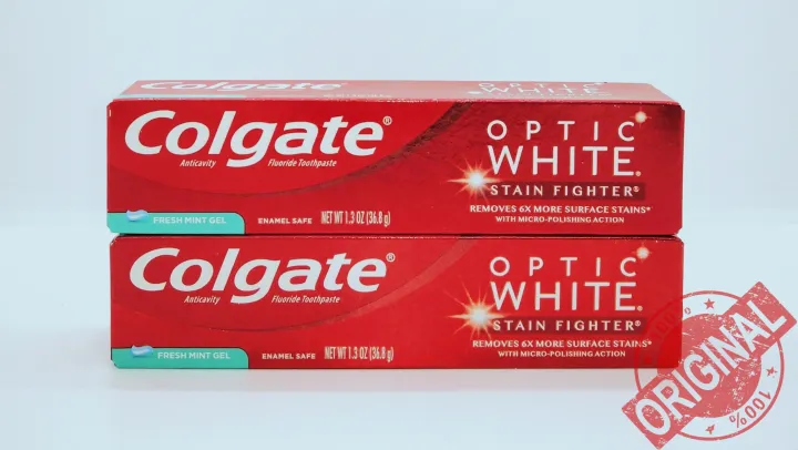 Colgate OPTIC WHITE Stain Fighter, Pack of 2 (36.8g x 2), Small Pack ...