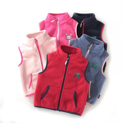 （Good baby store） Children  39;s Vest Stand Collar Sleeveless Jackets For Girls Animal Pattern Polar Fleece Waistcoat Boys Gilets Clothes 2-8 Years