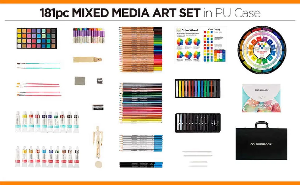 181pc Mixed Media Wood Box Art Set - Colour Block