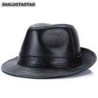 Fashion New Mens Leather Hats Sheepskin Fedoras Autumn Winter Elegant Jazz Cap Sombreros Cowboy Hat Casquette 55-62Cm Gorra