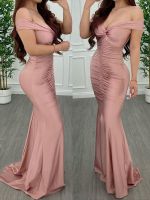 ZZOOI Women Elegant Sexy Cocktail Vestir Vestido Evening Gown Twist Front Off Shoulder Party Long Mermaid Dress